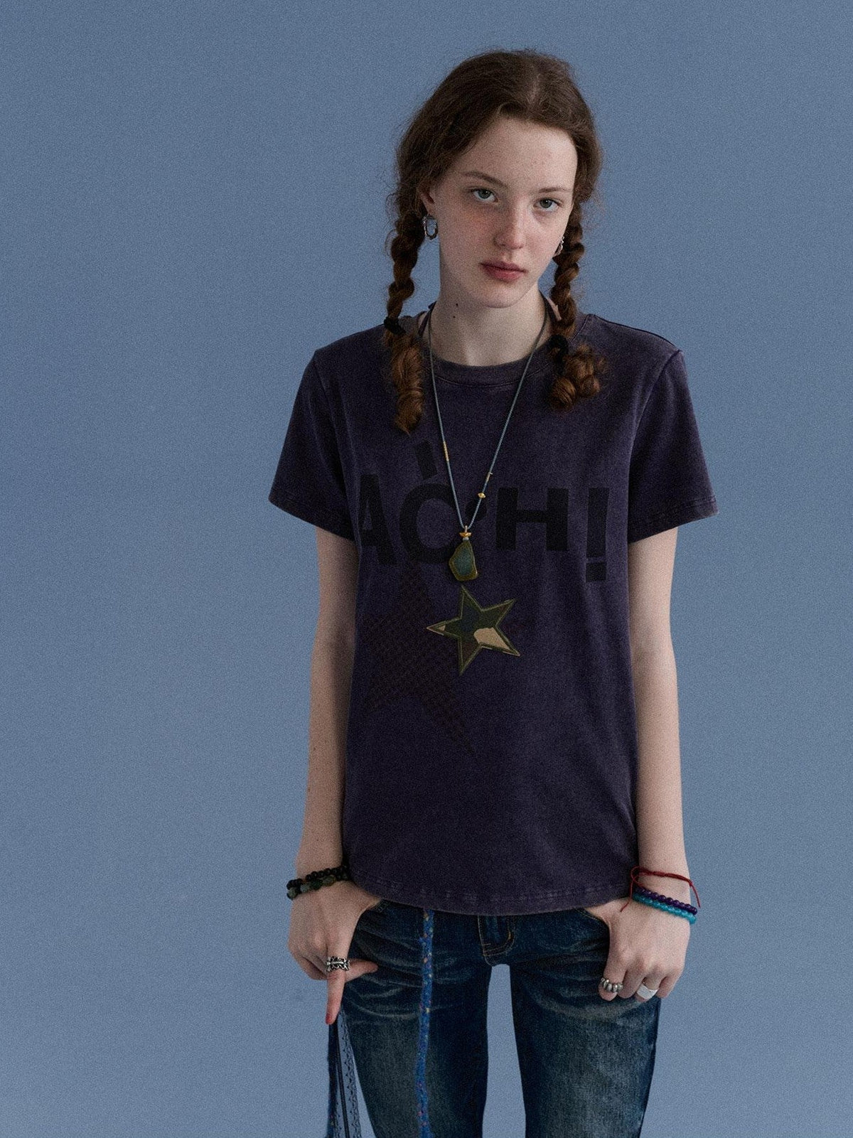 Plaid Star Print Oversized Women's Cotton Short Sleeve T-shirts