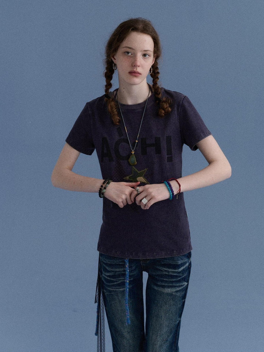 Plaid Star Print Oversized Women's Cotton Short Sleeve T-shirts