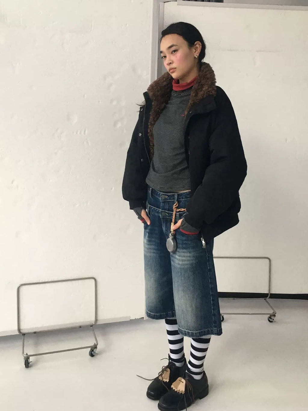 Quilted Stand Collar Zip Front Commuter Loose Fit Solid Puffer Jacker