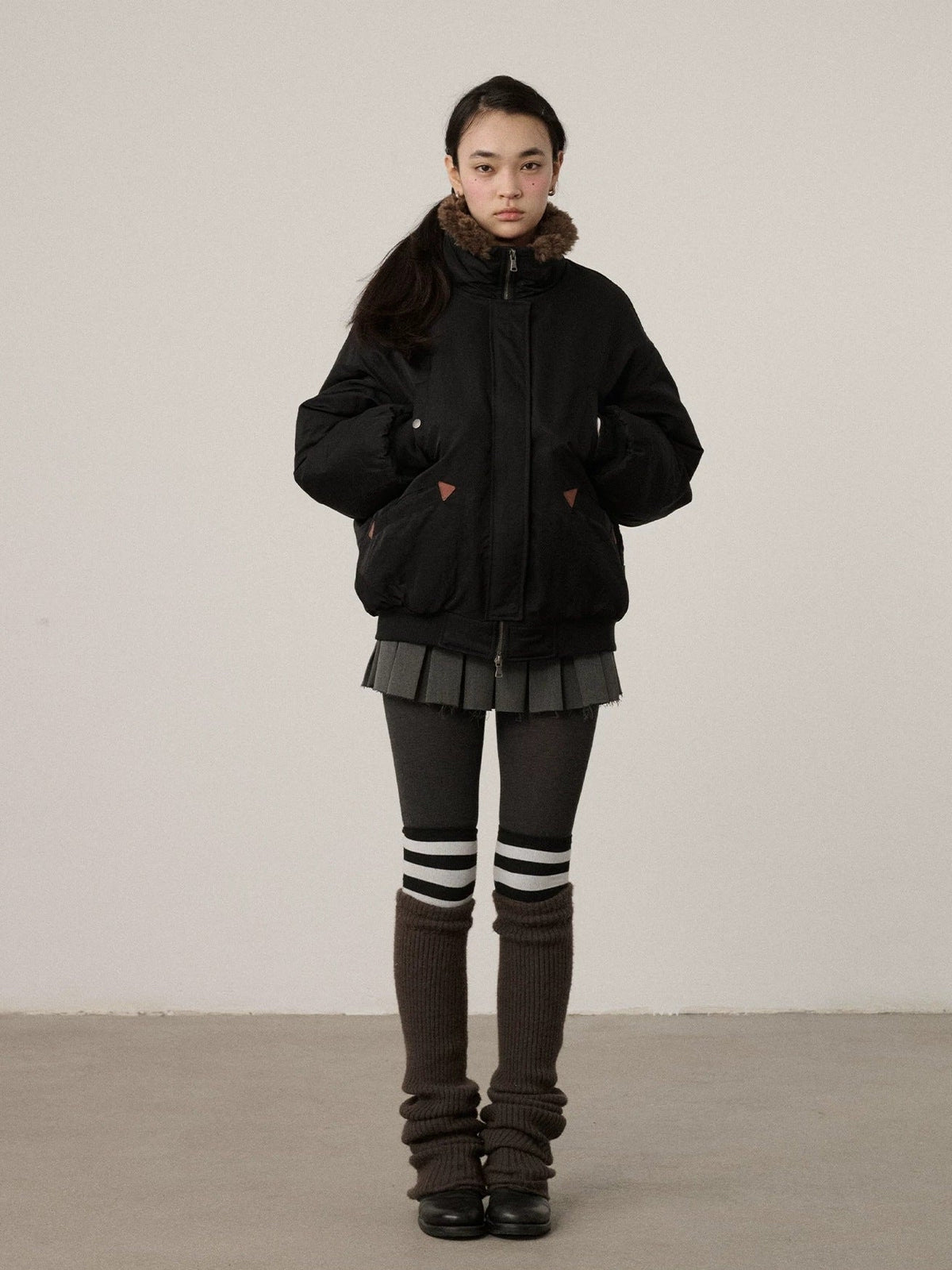 Quilted Stand Collar Zip Front Commuter Loose Fit Solid Puffer Jacker