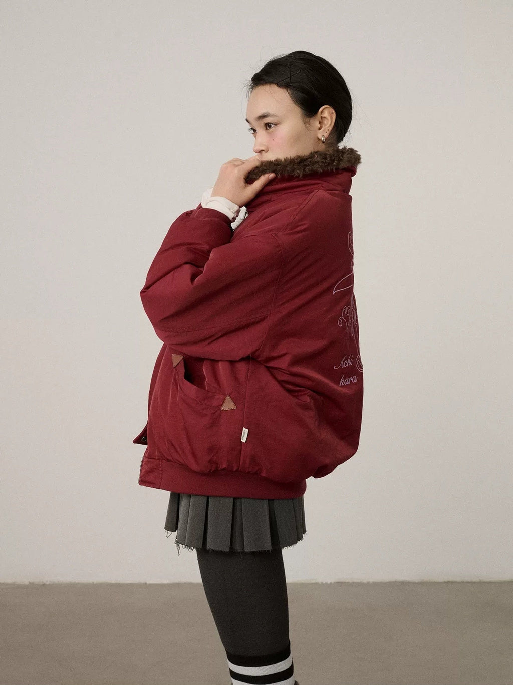 Quilted Stand Collar Zip Front Commuter Loose Fit Solid Puffer Jacker