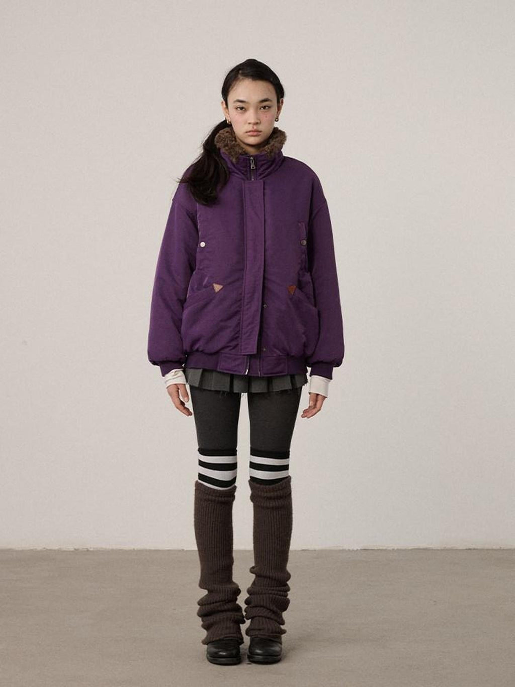 Quilted Stand Collar Zip Front Commuter Loose Fit Solid Puffer Jacker