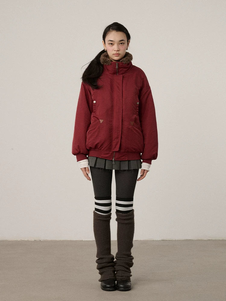 Quilted Stand Collar Zip Front Commuter Loose Fit Solid Puffer Jacker
