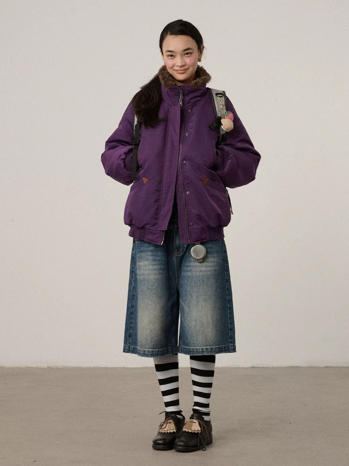Quilted Stand Collar Zip Front Commuter Loose Fit Solid Puffer Jacker