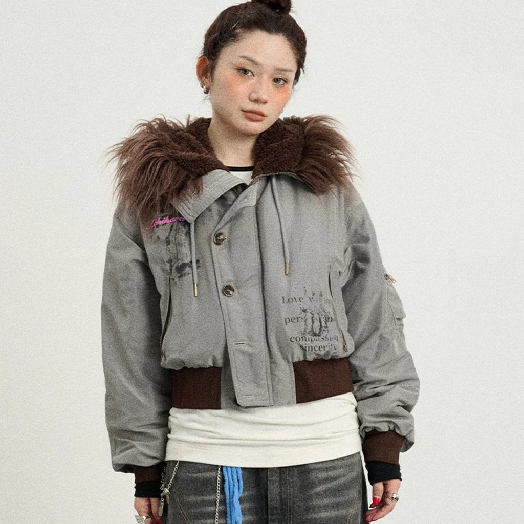Revelation Inspired Short Puffer Coat With Fur Hood Padded Jacket