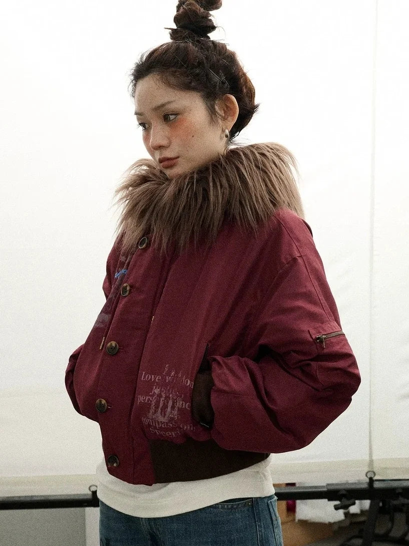 Revelation Inspired Short Puffer Coat With Fur Hood Padded Jacket