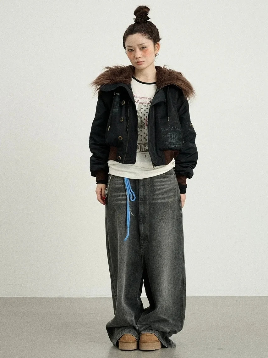 Revelation Inspired Short Puffer Coat With Fur Hood Padded Jacket
