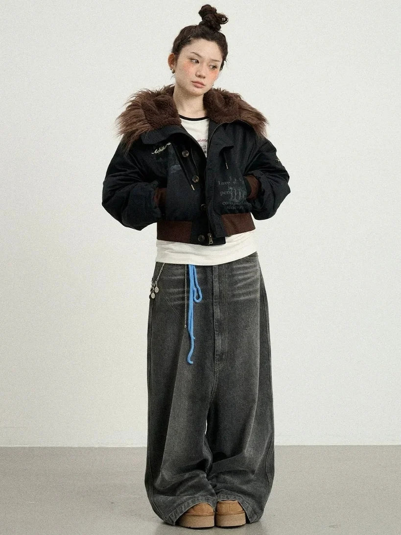 Revelation Inspired Short Puffer Coat With Fur Hood Padded Jacket