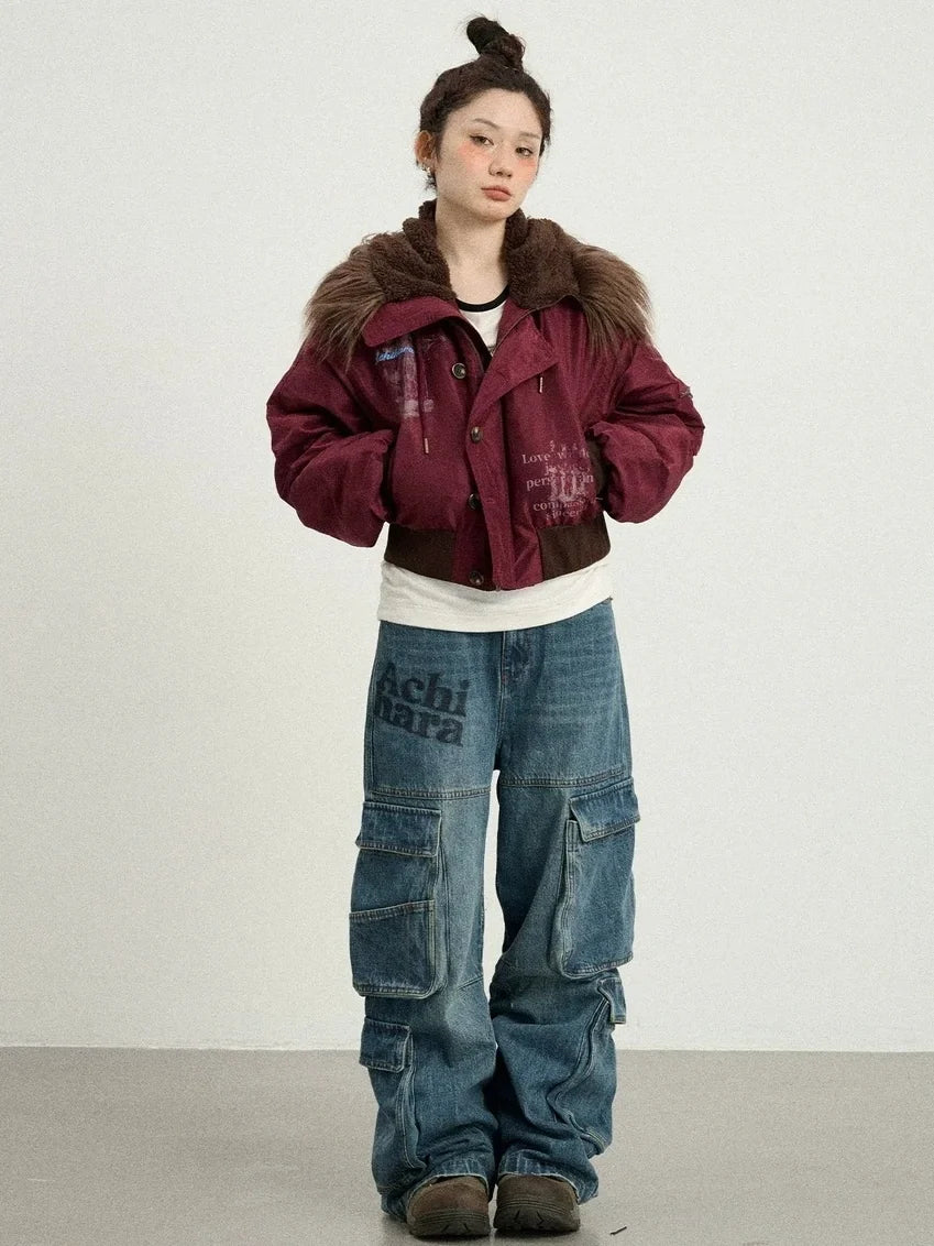 Revelation Inspired Short Puffer Coat With Fur Hood Padded Jacket