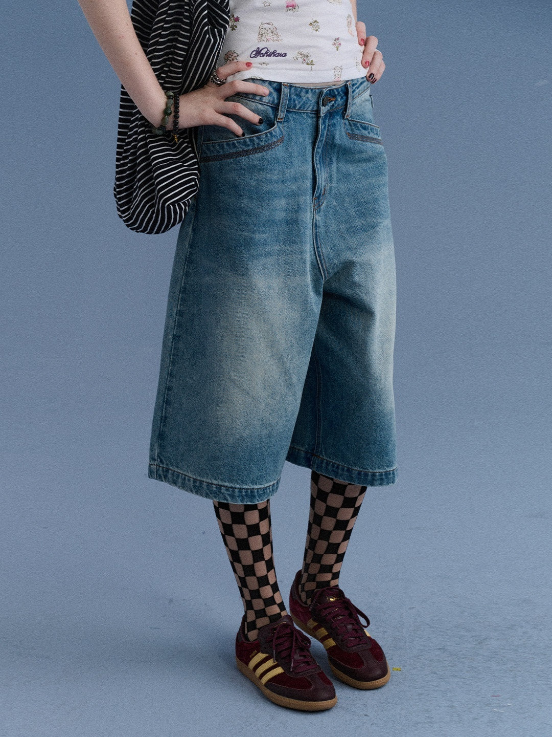 Sea Glass Washed Wide Leg Loose Retro Street Women's Denim Cropped Jeans