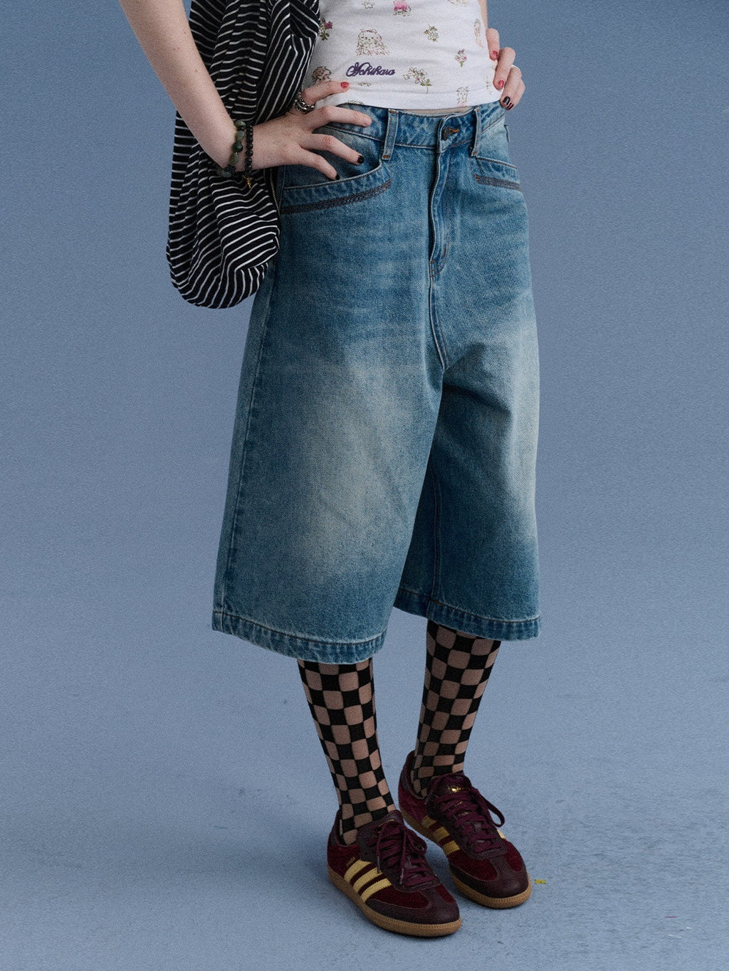Sea Glass Washed Wide Leg Loose Retro Street Women's Denim Cropped Jeans