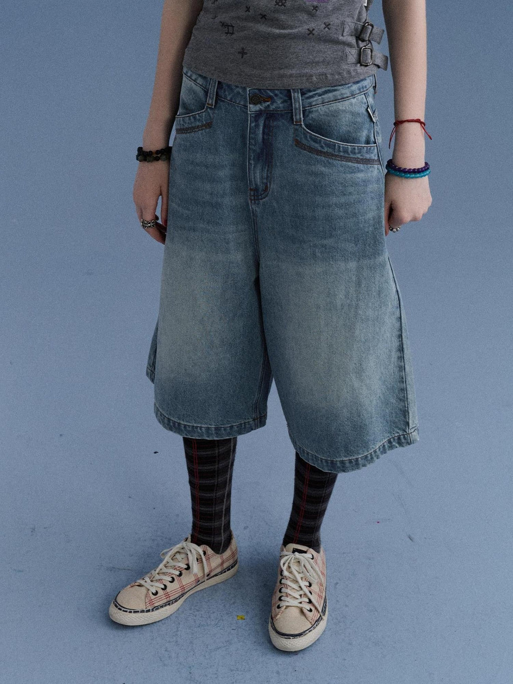 Sea Glass Washed Wide Leg Loose Retro Street Women's Denim Cropped Jeans
