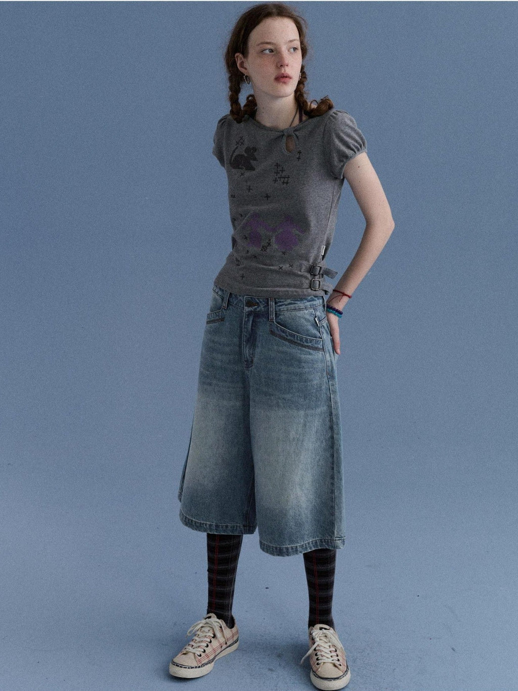 Sea Glass Washed Wide Leg Loose Retro Street Women's Denim Cropped Jeans