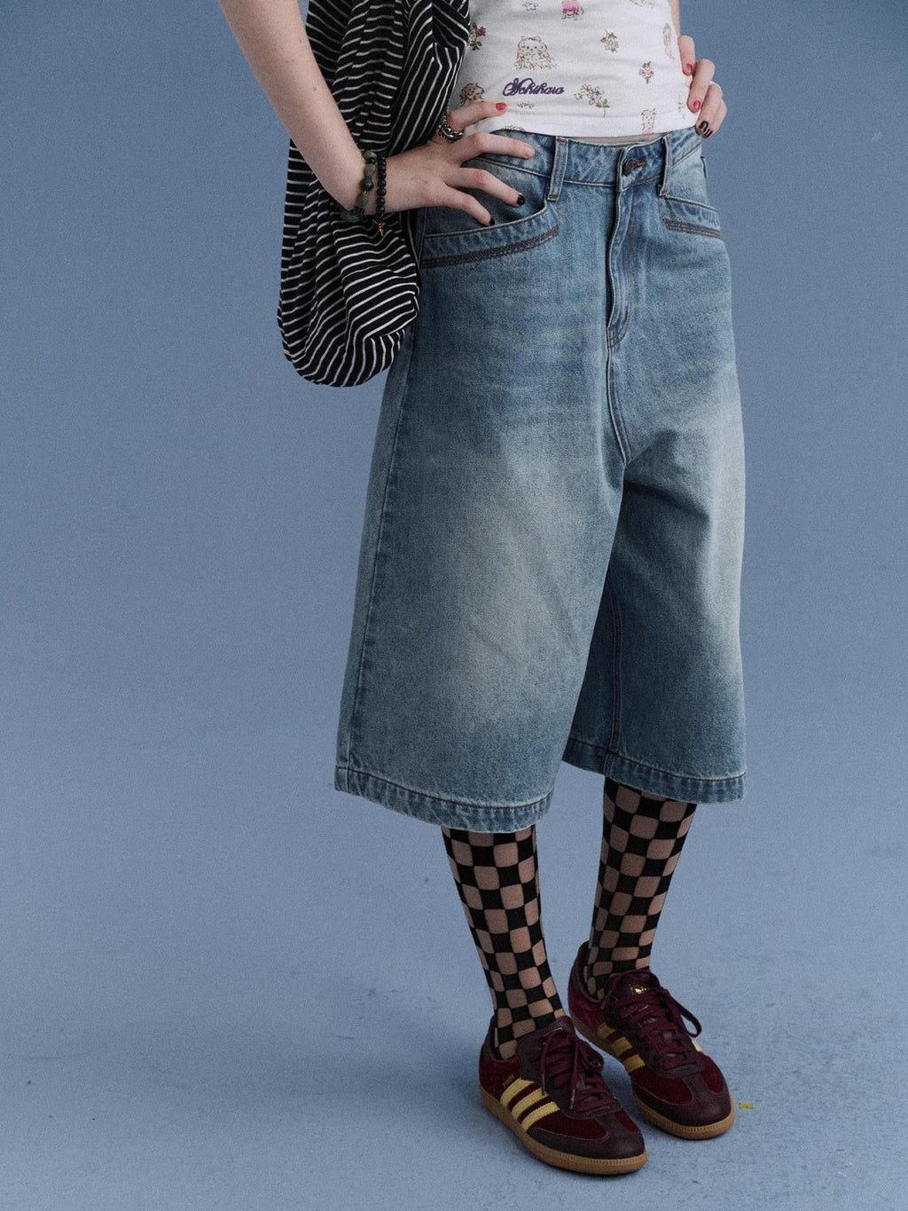 Sea Glass Washed Wide Leg Loose Retro Street Women's Denim Cropped Jeans