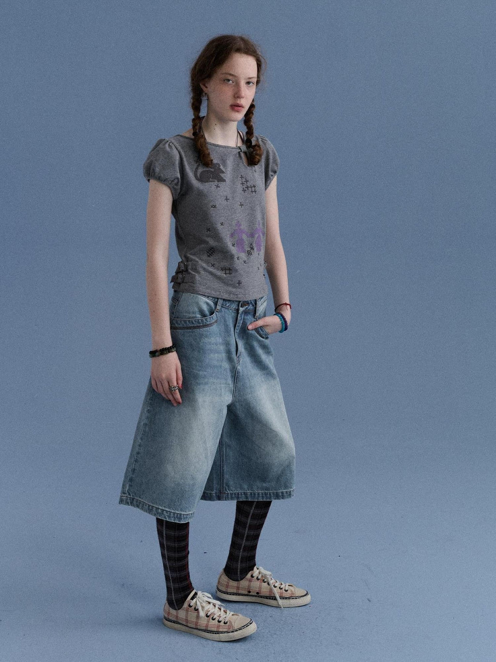 Sea Glass Washed Wide Leg Loose Retro Street Women's Denim Cropped Jeans