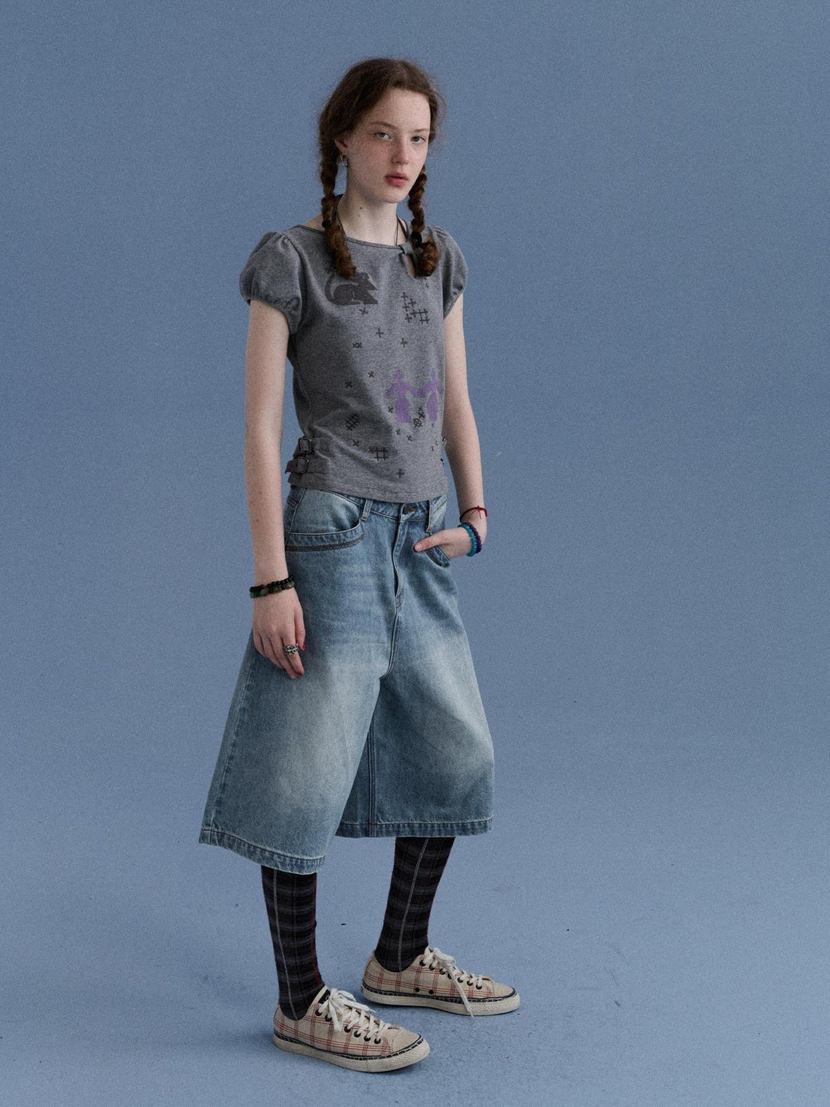 Sea Glass Washed Wide Leg Loose Retro Street Women's Denim Cropped Jeans