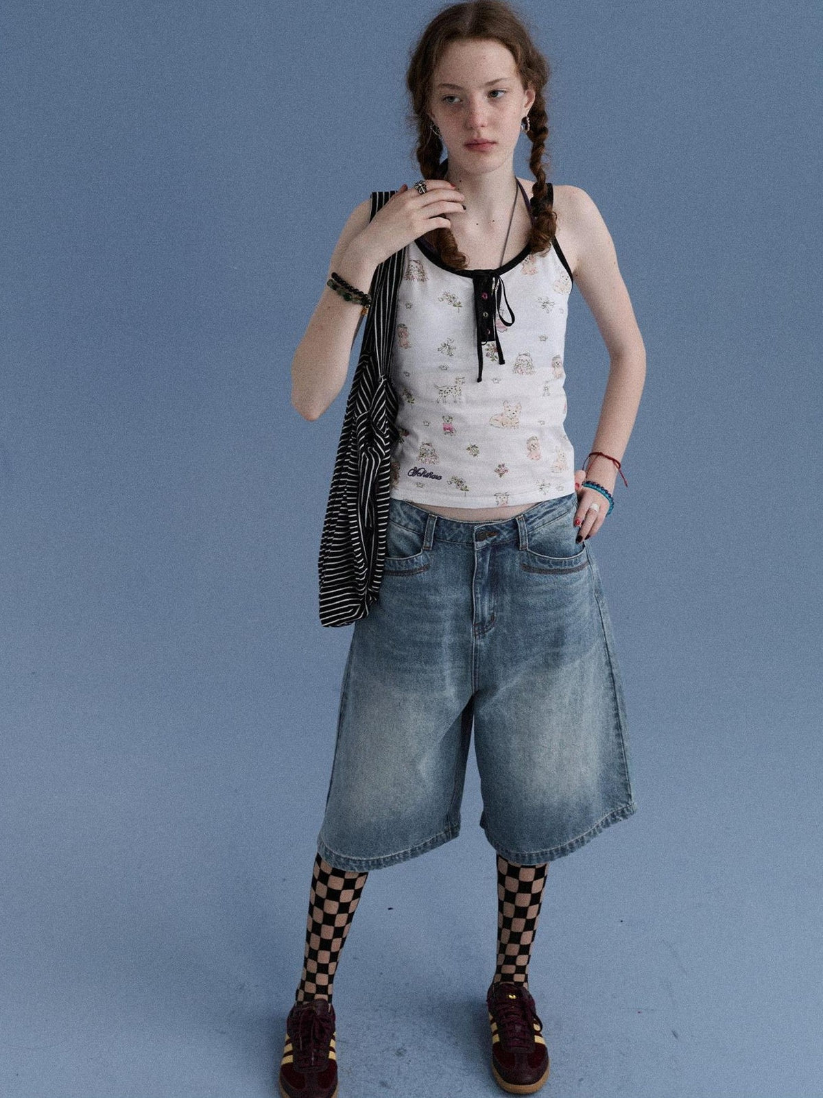 Sea Glass Washed Wide Leg Loose Retro Street Women's Denim Cropped Jeans