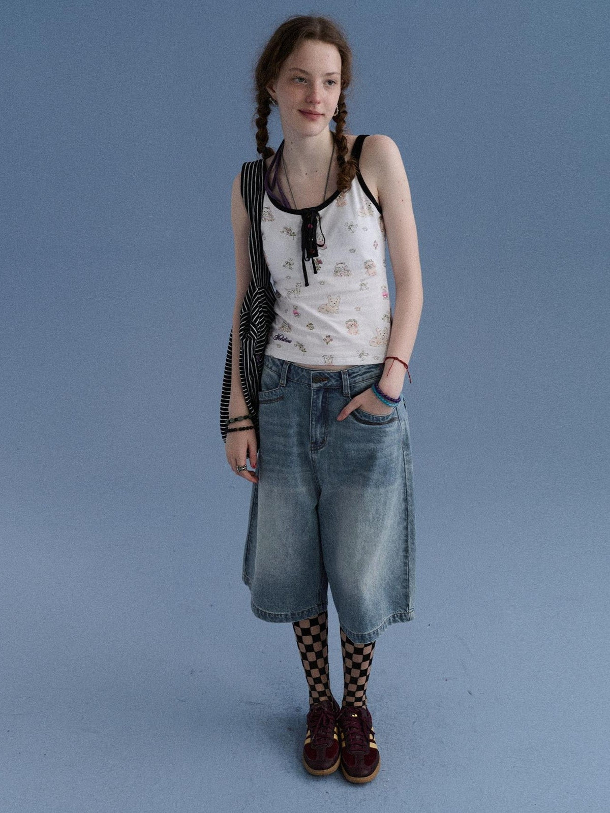 Sea Glass Washed Wide Leg Loose Retro Street Women's Denim Cropped Jeans