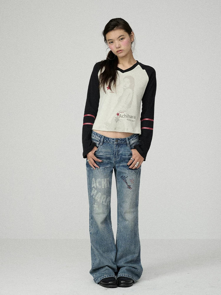 Soft Cotton Linen Stretch Straight Fit Long Sleeve Colorblock T-Shirt