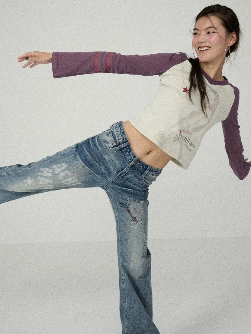 Soft Cotton Linen Stretch Straight Fit Long Sleeve Colorblock T-Shirt