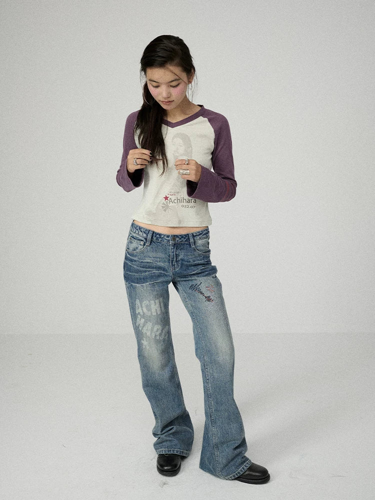 Soft Cotton Linen Stretch Straight Fit Long Sleeve Colorblock T-Shirt