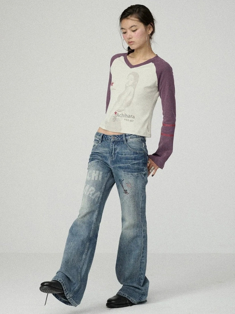 Soft Cotton Linen Stretch Straight Fit Long Sleeve Colorblock T-Shirt