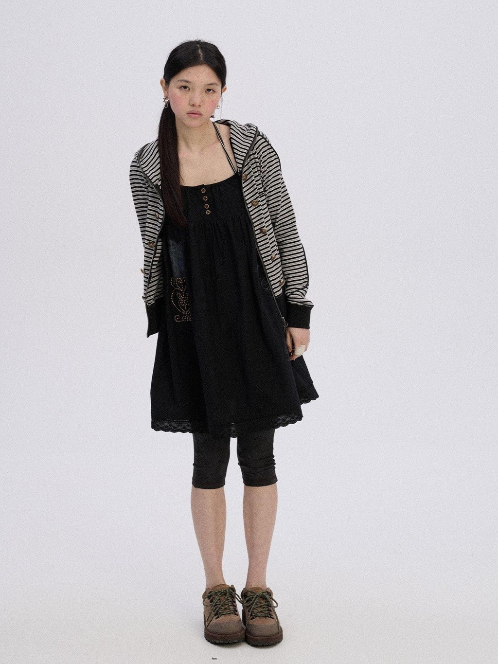 Soft Stretch Cotton Striped Cropped Hooded Zip Up Straight Fit Women Hoodies