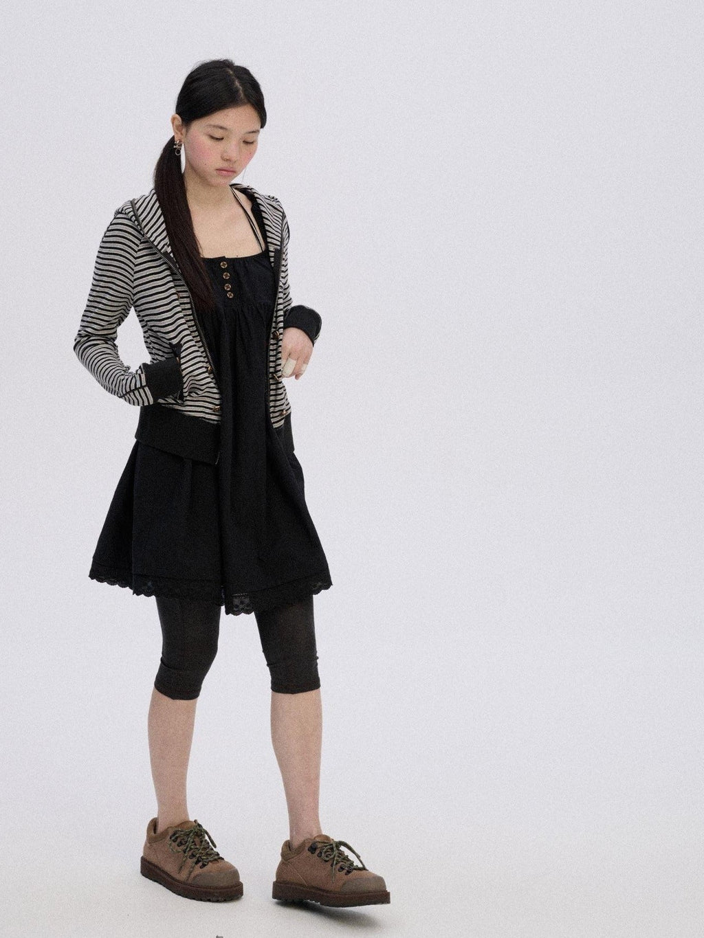Soft Stretch Cotton Striped Cropped Hooded Zip Up Straight Fit Women Hoodies