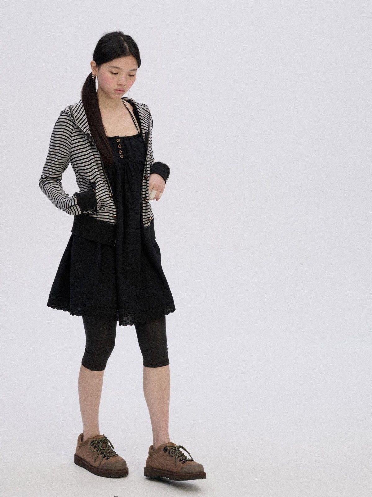 Soft Stretch Cotton Striped Cropped Hooded Zip Up Straight Fit Women Hoodies
