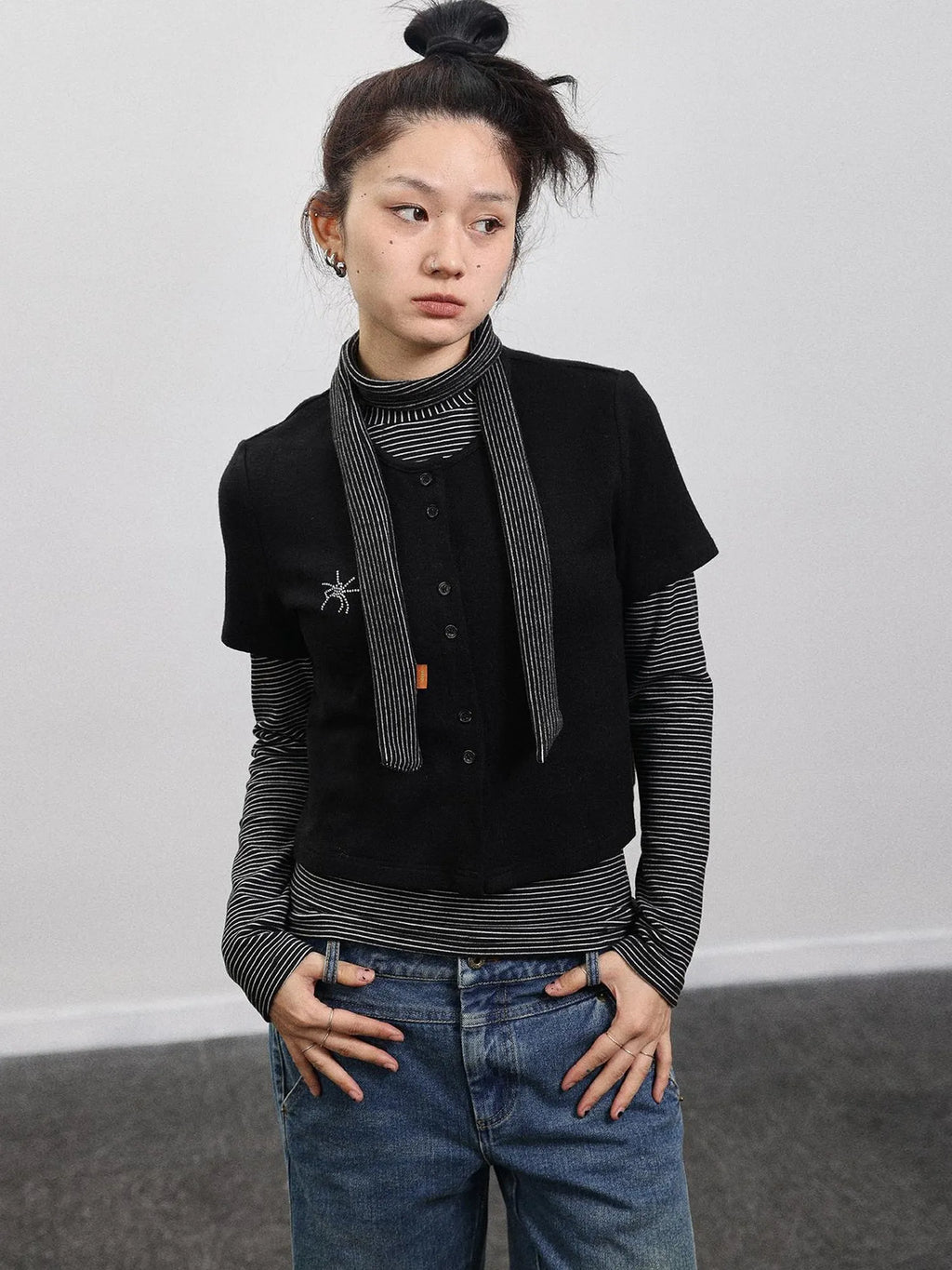 Spider Studded Short Sleeve Open Front Cardigan