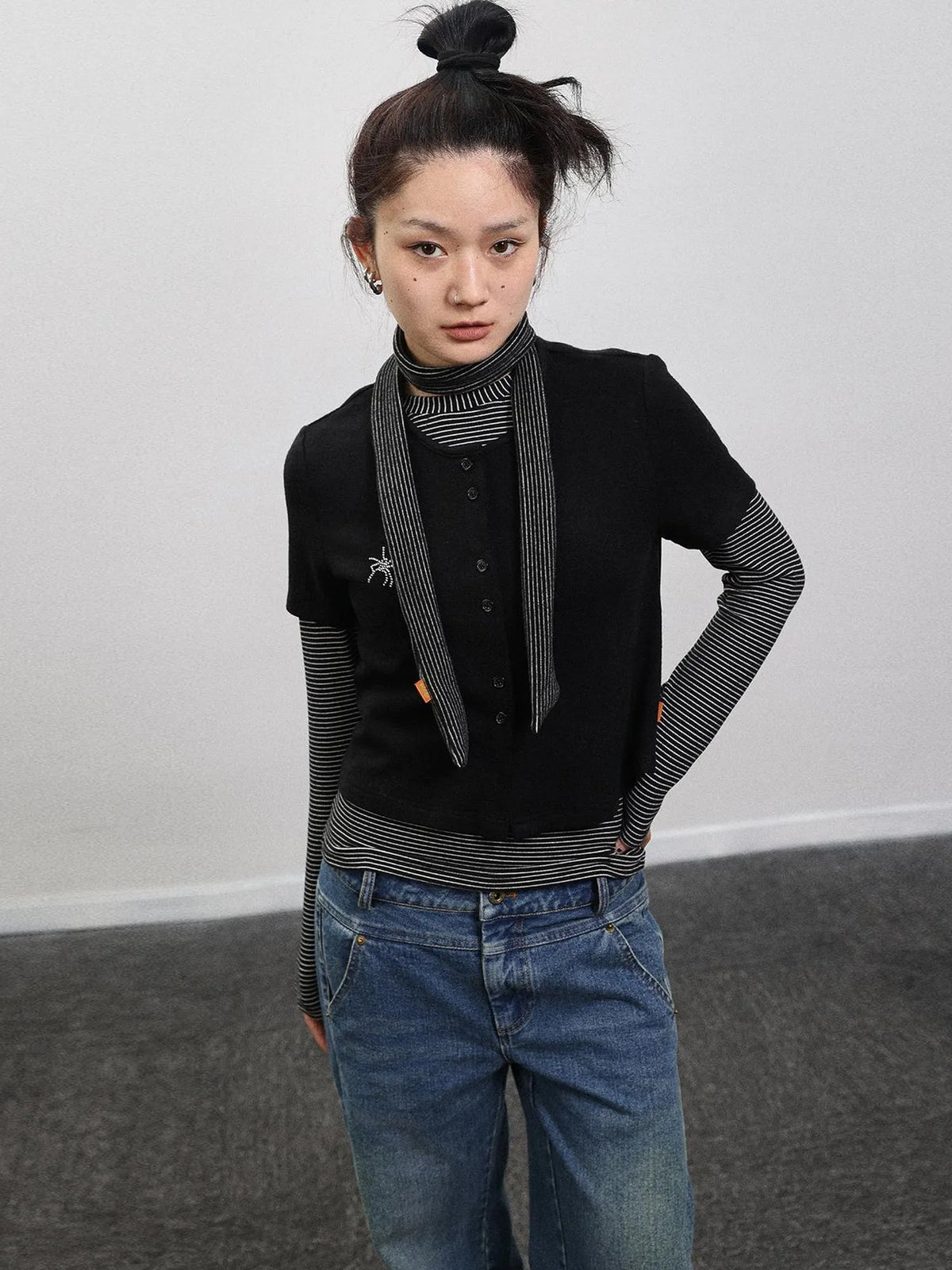 Spider Studded Short Sleeve Open Front Cardigan