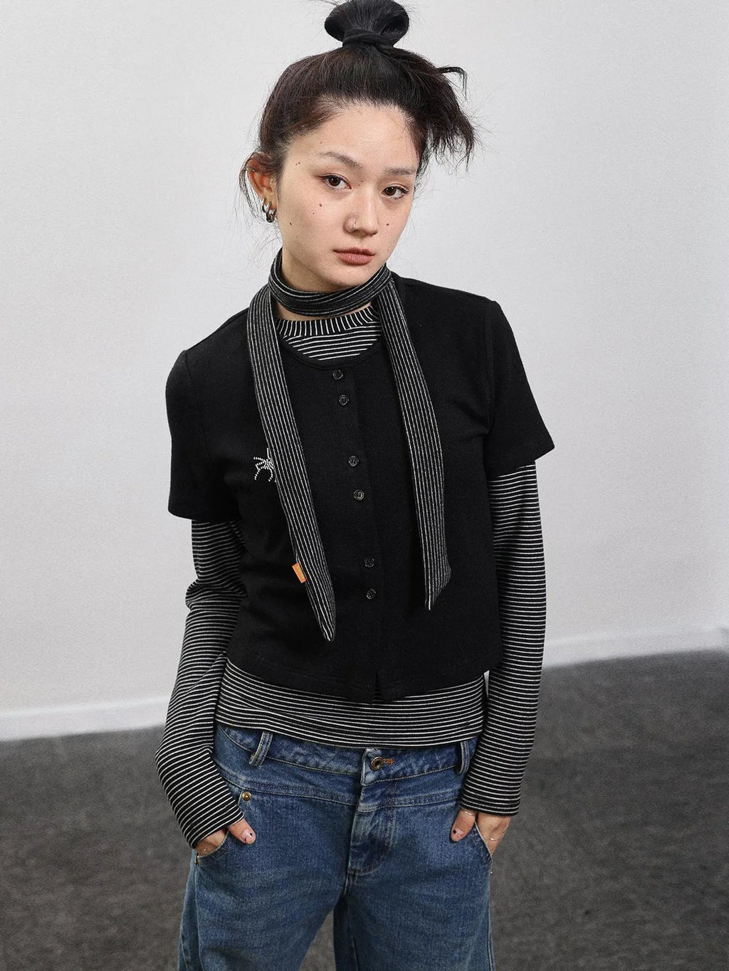 Spider Studded Short Sleeve Open Front Cardigan