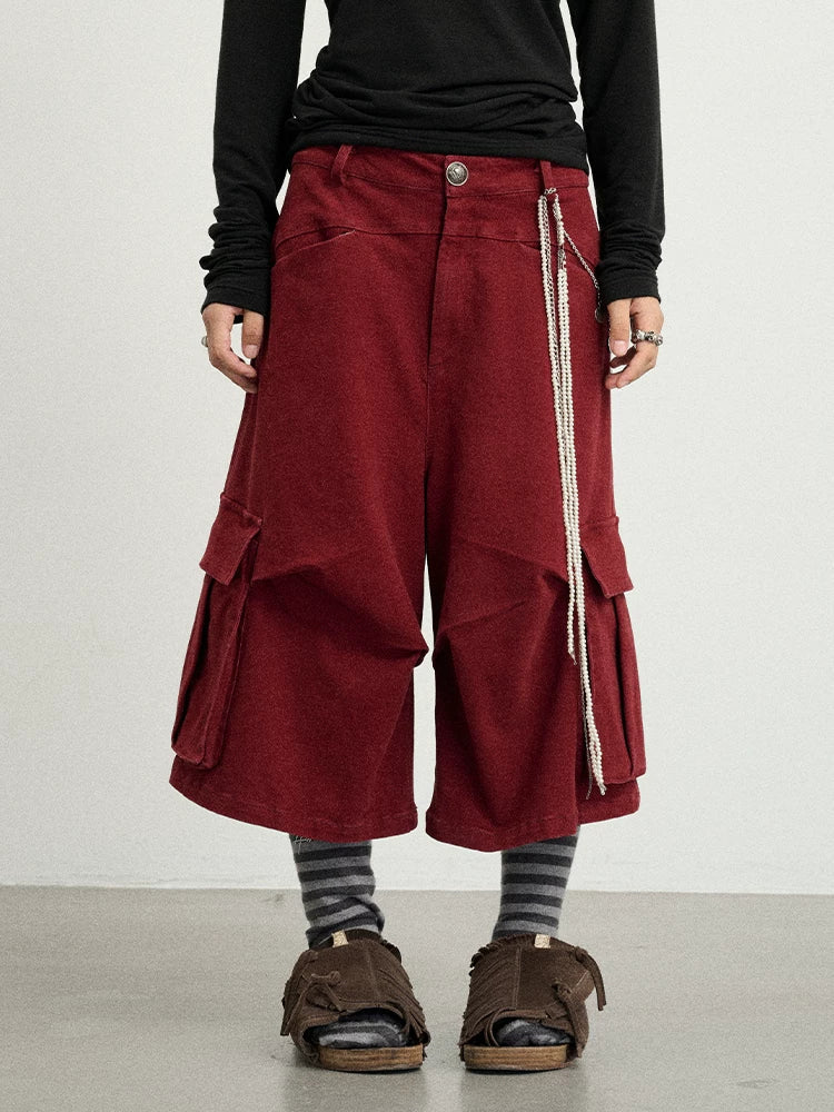 Stretch Washed Cotton Cargo Capri Pants