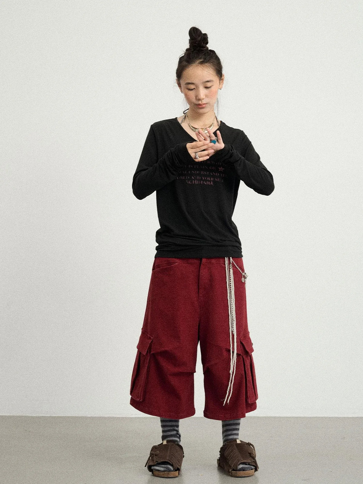 Stretch Washed Cotton Cargo Capri Pants