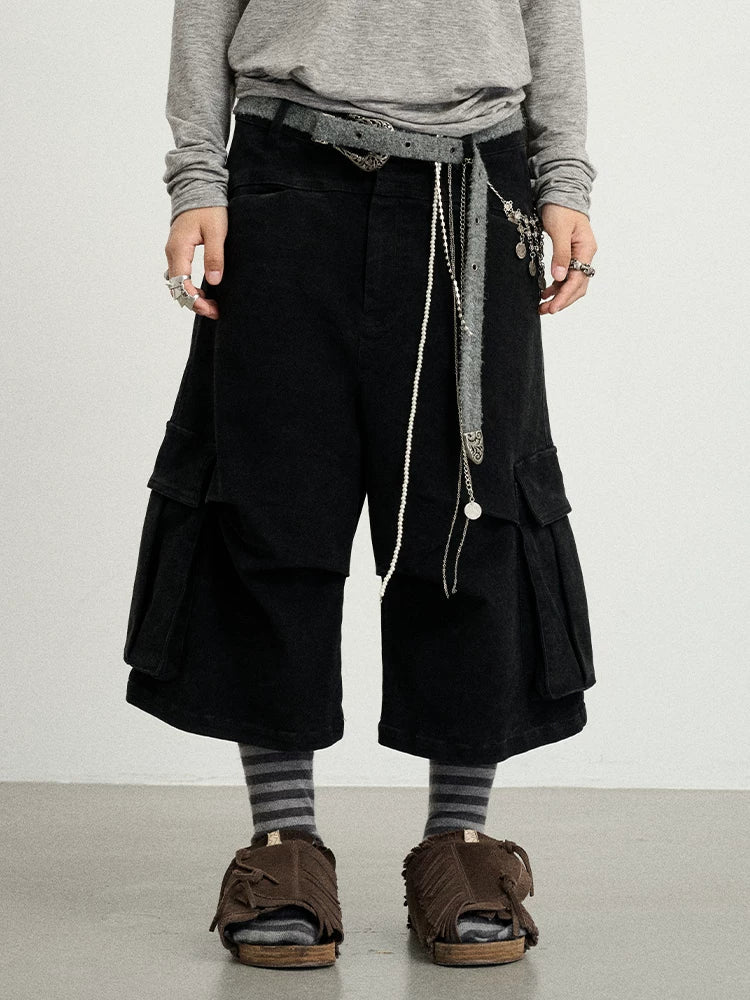 Stretch Washed Cotton Cargo Capri Pants