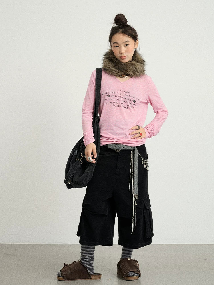 Stretch Washed Cotton Cargo Capri Pants