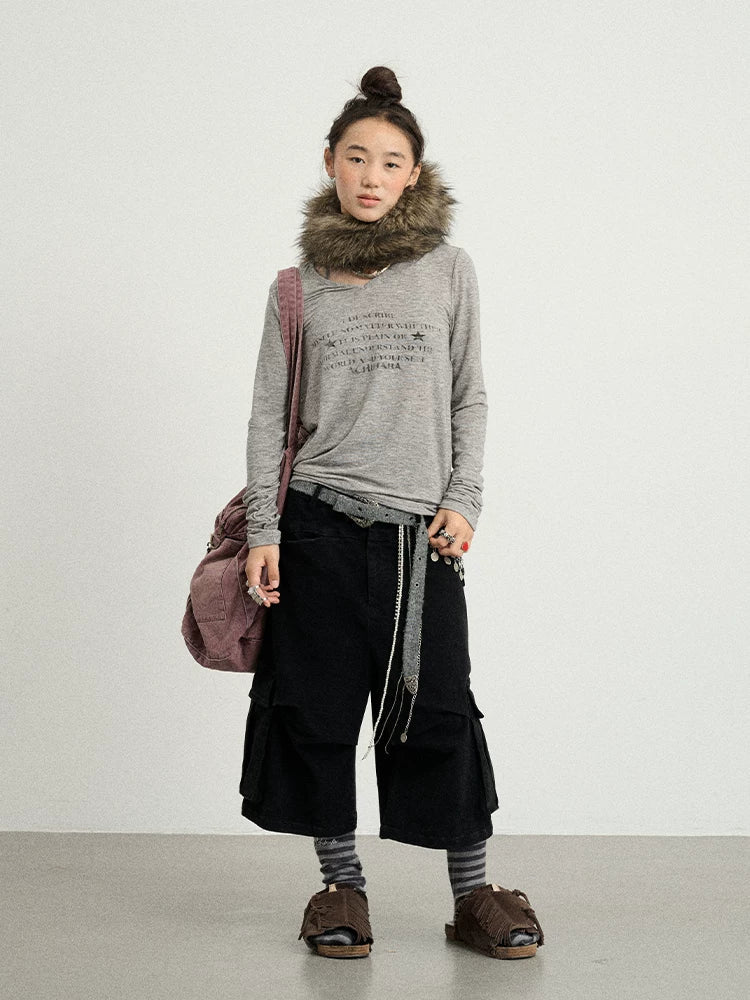 Stretch Washed Cotton Cargo Capri Pants