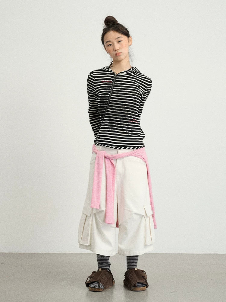 Stretch Washed Cotton Cargo Capri Pants