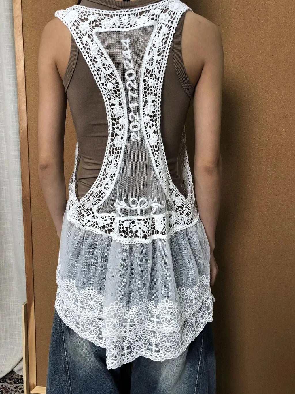 Summer Lace Strap Dress With Double Layer Hem