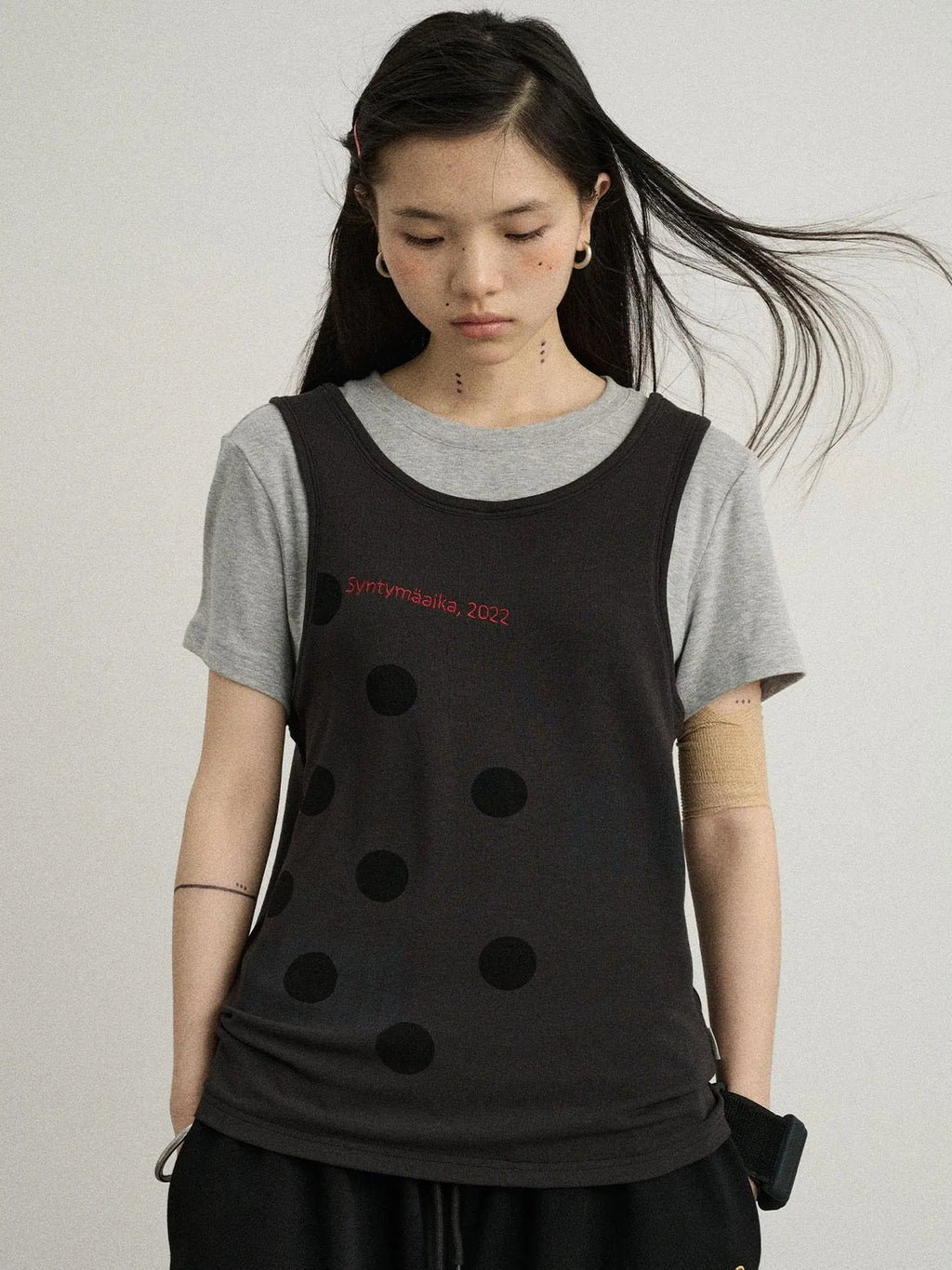 Tide Dot Mock Layered Knit Tee