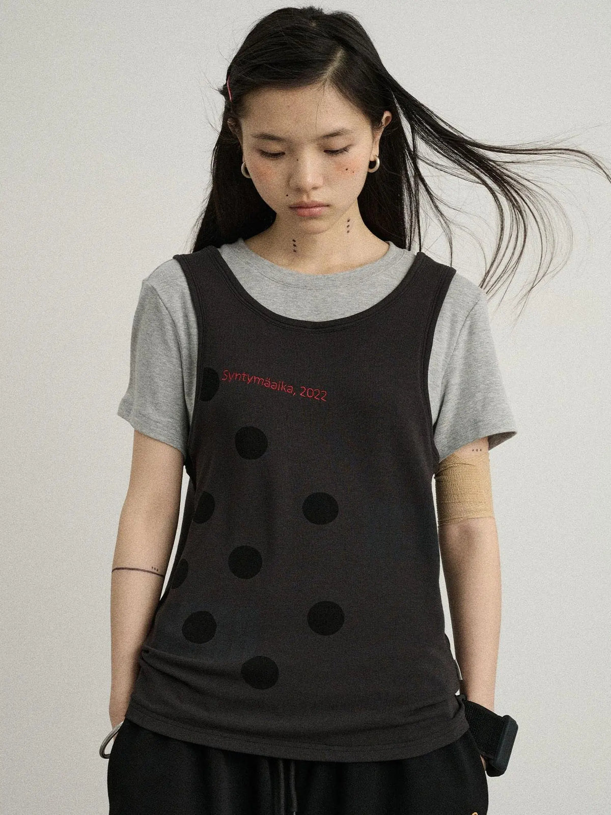 Tide Dot Mock Layered Knit Tee