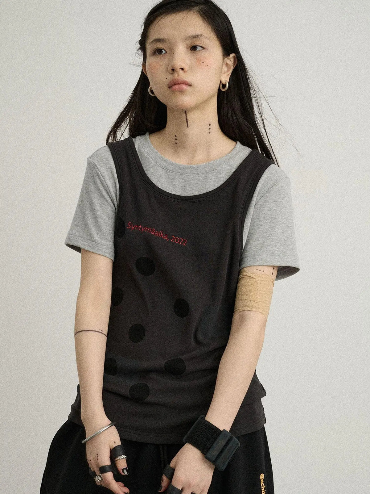 Tide Dot Mock Layered Knit Tee
