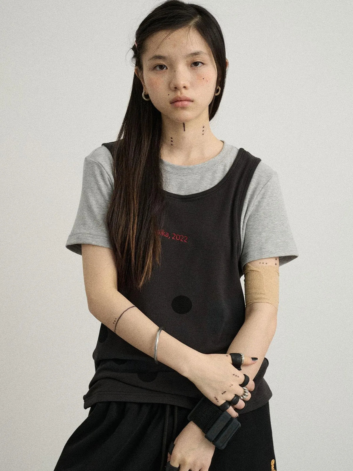 Tide Dot Mock Layered Knit Tee