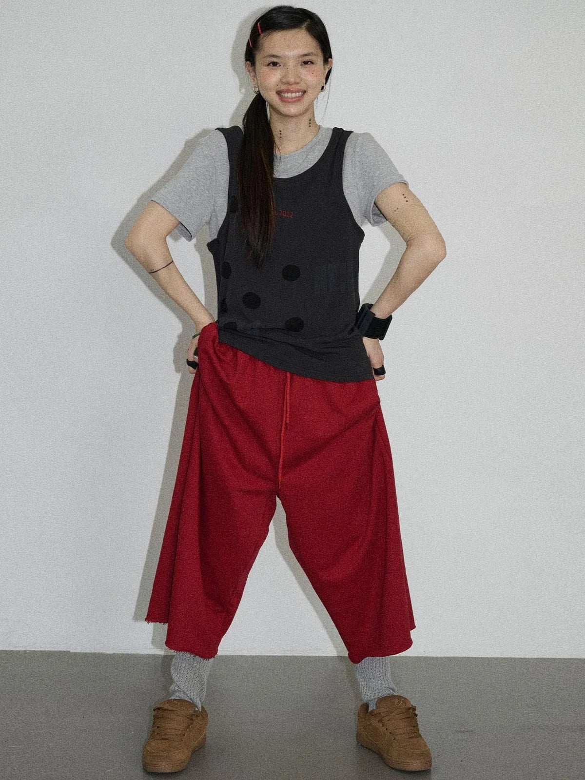 Tide Dot Mock Layered Knit Tee