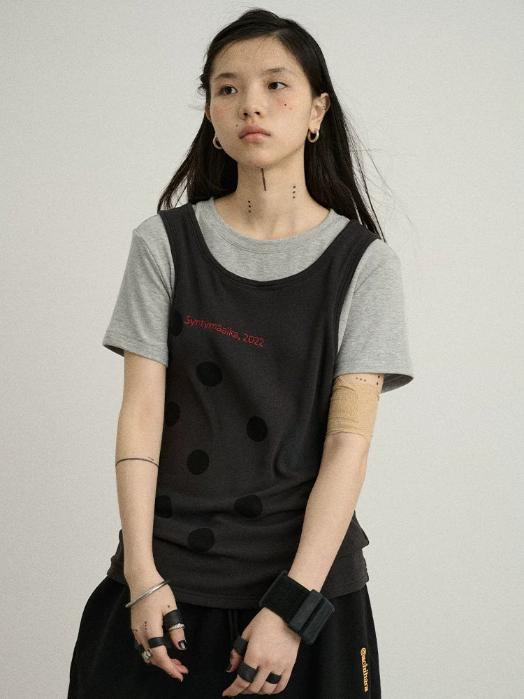 Tide Dot Mock Layered Knit Tee