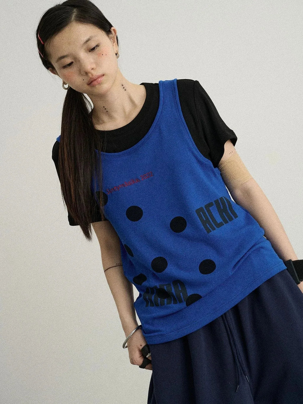 Tide Dot Mock Layered Knit Tee