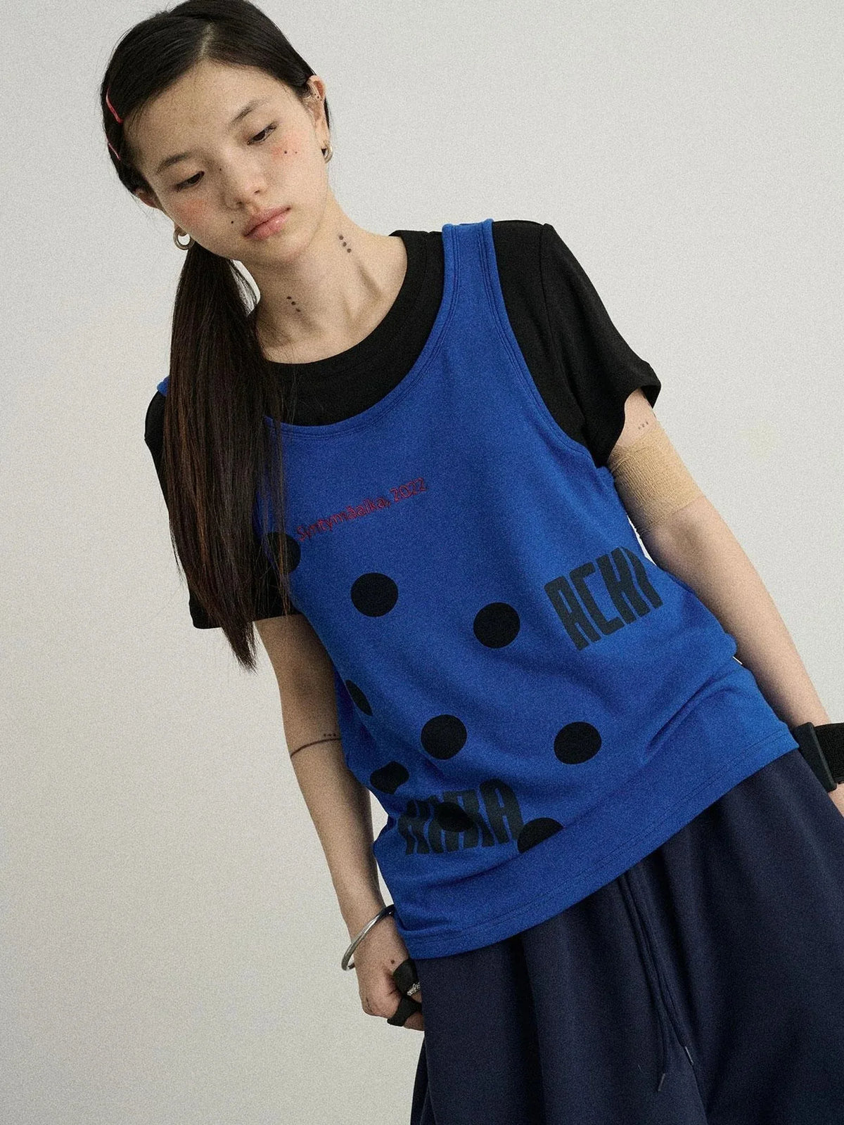 Tide Dot Mock Layered Knit Tee