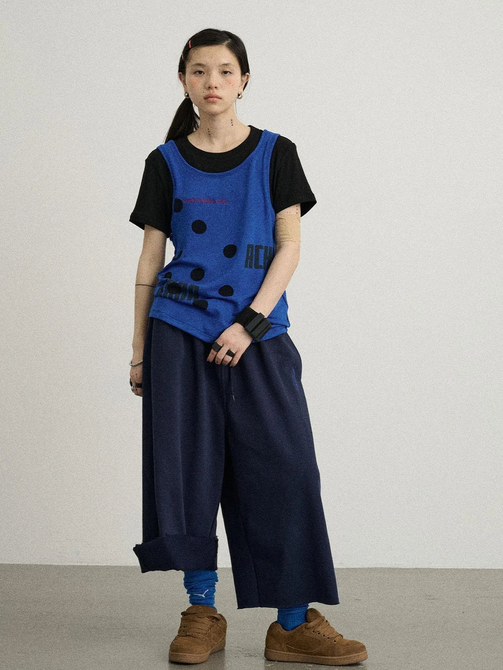 Tide Dot Mock Layered Knit Tee