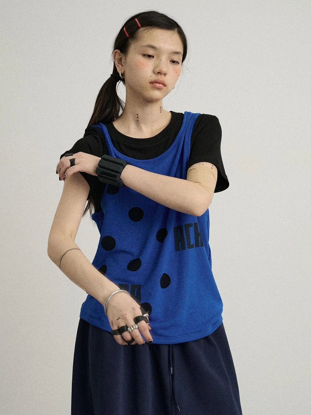 Tide Dot Mock Layered Knit Tee