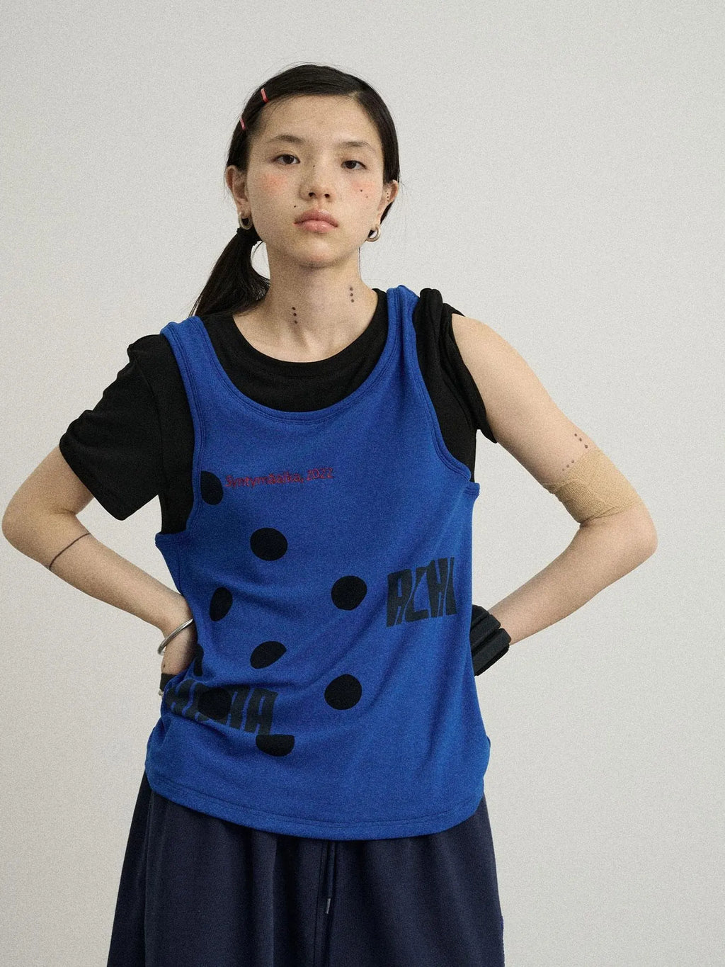 Tide Dot Mock Layered Knit Tee